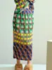 Miyake 2026 Primavera e Verão Novo Design de Moda Saia Plissada Listrada com Estampa Xadrez Irregular e Cores Contrastantes