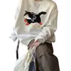 Sudadera de Algodón Estampada Gato Otoño e Invierno Cuello Redondo de la Fábrica Original 2026, Holgada Perezosa Gruesa Forro Polar Pesado