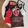 Nuevo Estilo Chica Caliente Ajustado Sexy Estampado Bloque de Color Cuello Halter Espalda Descubierta Camisola con Copas para Mujer, Top Exterior Adelgazante