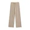 Pantalones Rectos de Cintura Alta con Cordón para Mujer, Otoño e Invierno, Estilo Retro Americano, Holgados, Pierna Ancha, con Rayas de Bloques de Color, Pantalones Casuales