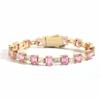 Pulseira Hip-Hop Cor Rosa Zircônio Quadrado Corrente de Tênis Simples Pulseira Hip-Hop de Zircônio Personalizada para Homens e Mulheres Pulseira Hip-Hop Marca Tendência
