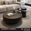 Mesa de Centro Redonda de Pedra Minimalista Estilo Italiano de Luxo Leve para Sala de Estar, Adequada para Apartamentos Pequenos, Conjunto Simples de Mesas de Centro Redondas Grandes e Pequenas com Vidro