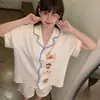 Pijama Dulce de Algodón Puro para Niñas, Suministro para Tienda de Ropa Infantil, Conjunto de Verano Holgado para Estar en Casa de Manga Corta, Disponible en Tiendas Físicas