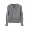 Conjunto Retro Estilo Coreano de Punto con Cuello en V y Mangas Largas para Mujer Otoño Invierno Ceñidor de Cintura Adelgazante Holgado Capa Interior Capa Base Suéter Top