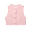 Verão Europeu e Americano Nova Roupa Feminina Design com Fenda Sem Mangas Gola Redonda Colete Curto Conjunto de Calças Casuais