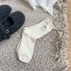 Meias Meia-canela Femininas Algodão Primavera e Outono Ballet Bordado Laço Renda Cinza Todas as Estações Meias Outono e Inverno