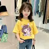 Camiseta Tendência de Algodão Puro com Caimento Solto e Manga Curta para Verão de Bebês e Crianças Novo Estilo 2026 Blusa de Meia-Manga para Meninas Moda de Verão