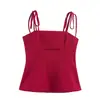 Moda europea y americana para mujer, top tipo camisola ajustado de cuello recto decorado con lazo, rojo, color café, blanco, otros colores, poliéster