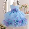 Vestido de Niña Tutú Falda Verano Manga Media Niña Flor 3D Vestido de Princesa Vestido para Actuación de Primer Cumpleaños