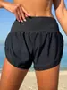 2026 Shorts de Praia Pretos de Cintura Alta com Controle de Barriga Europeus e Americanos Secagem Rápida Soltos Calças Esportivas Anti-Exposição Calças de Surf Roupa de Banho