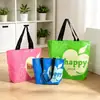 Bolsas personalizadas tecidas à mão com impressão colorida, sacolas de compras de supermercado de PP de grande capacidade, sacolas de brinde publicitárias para exposições com logotipo