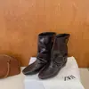 Botines de Tacón Grueso Color Maillard para Mujer 2026 Otoño/Invierno Nuevos Botas Martin de Gamuza Botas Puntiagudas Hebilla de Cinturón Botas de Tacón Apilado