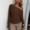 Processamento Personalizado Suprimento Exclusivo Transfronteiriço Item Mais Vendido na Amazon Europeu e Americano Manga Longa Ombro Único Feminino Camiseta Casual Solta