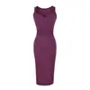 Vestido morado de tirantes sin mangas puramente deseable para mujer, estilo de verano para dama madura, entallado a la cintura, ajustado al cuerpo, elegante y adelgazante, de longitud media