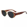 Celebridad de Internet Polvo de Gelatina de Cubitos de Hielo Grandes Gafas de Sol Metálicas de Moda Retro Estampado de Leopardo Color Cuadrado y Redondo Cara Gafas de Sol Ovaladas de Gama Alta