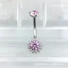 ASTMF-136 Piercing de Umbigo Girassol com Zircônia Titânio G23 Modelo Novo Rosca Interna Piercing de Zircônia Stud de Umbigo