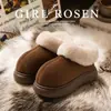 Novas pantufas femininas de inverno estilo novo, com sola grossa de EVA, sensação de "pisar em cocô", projetadas para uso externo, com aumento de altura, forradas com fleece para aquecimento, modernas e populares.