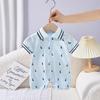 Macacão Infantil de Verão 2025 Estilo Coreano Pequeno Marinheiro Bebê Criança 0-2 Vestido de Escalada de Manga Curta para Bebê Roupas de Bebê