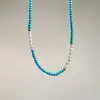 Pingente de Pérola Imitação Barroco Francês Turquesa Elegante Nicho Novo Estilo Chinês Corrente de Clavícula Colar Exquisito com Contas para Mulheres