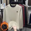 Moletom Espesso com Forro de Lã Outono/Inverno 2026 para Homens, Gola Redonda, Estilo Coreano, Casual, Fashion, Tendência, Cor Sólida, Manga Longa, Atacado