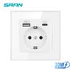 20W padrão europeu furo redondo estilo alemão Coreia do Sul tomada de parede estilo europeu com USB + TYPEC tomada de painel de vidro de carregamento rápido