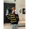 Tricô Listrado com Gola Lapela Estilo Americano de Manga Longa 2025 Outono Novo Peça de Roupa Externa Solta que Reduz a Idade Tricô Base para Mulheres