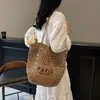 Bolsa Grande de Palha Trançada para Mulheres, Nova Tendência 2026 Primavera e Verão Bolsa de Ombro para Férias na Praia, Bolsa Tote Trançada Feita à Mão