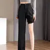 Pantalones de pierna ancha de seda helada para mujer, pantalones delgados de verano con caída, corte recto ajustado, pantalones casuales de traje Petite 2026