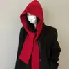 Cachecol echarpe com capuz de uso duplo para outono e inverno para mulheres, cor sólida, espessado, quente e à prova de vento, chapéu de tricô