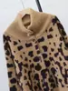 Nuevo Cardigan de Punto Retro con Estampado de Leopardo, Cuello Alto, Terciopelo de Imitación de Visón, Estilo Holgado Perezoso, Chaqueta Suéter para Mujer, Otoño e Invierno 2025