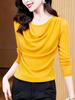 2024 Nueva Moda de Otoño Versátil Cuello Redondo Seda Brillante Manga Larga Malla Camiseta Básica Ajustada de Punto para Mujer