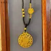 Colgante Brújula Ocho Tesoros SeiKo Tienda de Oro Mismo Estilo Colgante Plano Chapado en Cobre Oro de 24K Collar de Oro Arena Antigua Cadena para Suéter