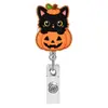 Novo porta-crachá de gato preto de Halloween transfronteiriço, porta-crachá retrátil de acrílico para enfermeiro com fivela retrátil, demônio de abóbora