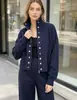 Cardigan de Tricô Gola Alta Europeu e Americano Transpassado Duplo Feminino Novo Estilo Outono e Inverno Suéter Jaqueta Feminina Top Casual Versátil