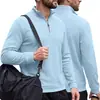 Amazon Transfronterizo Sudadera con Capucha Pulóver Casual Americano para Hombre Primavera y Otoño Textura de Sarga Media Cremallera Cuello Solapa Manga Larga