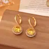 Brincos de zircônia amarela de alta qualidade, modernos, de nicho, design personalizado, faz o rosto parecer mais fino, joias de ouvido requintadas, pingentes de ouvido estilo celebridade da internet