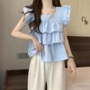 Camisa de cuello cuadrado con volantes Gongyu Weng para hombrecito, diseño de verano para mujer, estilo corto único y nicho francés