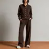 Conjunto de Moda Europeia e Americana para Mulheres 2026, Cor Sólida, Gola Alta, Cardigan Moletom e Calça de Pernas Largas, Popular em Plataformas Independentes de E-commerce