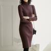 Atacado do Fabricante em Estoque: Novo Vestido de Malha Liso de Gola Alta e Manga Longa para Mulheres, Elegante e Emagrecedor, que Molda o Corpo