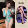 Body de encaje con cuello halter de nuevo estilo, sin necesidad de quitarlo, transparente en la cintura, ajustado, lencería sexy para mujer, tentador y revelador