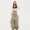 Jeans de trabajo de pierna ancha estilo americano para mujer, nuevo diseño primavera temprana 2026, multibolsillos, corte holgado, pantalones rectos adelgazantes