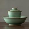 Yue Kiln Celadón Sancai Tazón Gai Taza de Té Tazón de Té Individual con Tapa Hogar Pequeño Verde Ciruela Tazón de Té de Mano