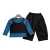 Conjunto Feminino Outono Novo Estilo, Menina Brilhante Azul Pavão Estilo Coreano Falso Duas Peças Top Poá Calça Avó Conjunto de Duas Peças Tendência