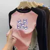 Desenho Animado Estampa Fofa Tamanho Médio-Grande Infantil Gola Redonda Base de Veludo Top para Meninas Patchwork Manga Longa Estiloso Fashionável Top de Bebê