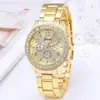 Comércio exterior popular Genebra diamante três ponteiros seis pinos moda pulseira de aço relógio masculino e feminino relógio eletrônico casal atacado