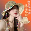 [Lote de Fábrica] Sombrero de Paja de Rafia con Encaje para Mujer Verano Protección Solar Calado Ala Ancha Borde Rizado Sombrero de Playa Estilo Caliente Transfronterizo