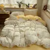 Conjunto de cama de quatro peças em gaze de algodão puro de camada dupla Classe A, capa de edredom 100% algodão, lençol de cima, capa de edredom, lençol com elástico, conjunto de três peças para dormitório estudantil 3