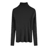 Camisa Básica de Malha Preta de Gola Alta Feminina Outono e Inverno Nova Slim Manga Longa Suéter Pulôver Top Suave Inverno