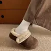 Uso bidireccional, punta cerrada, que aumenta la altura, pantuflas cálidas de algodón estilo coreano para mujer, aptas para uso interior y exterior, gruesas, 2026, peludas, color camel