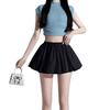 Falda Plaid de Color Contrastante para Mujer Verano Nuevo Estilo Falda A-Line Pequeña de Cintura Alta Falda con Shorts Abullonados Antiexposición